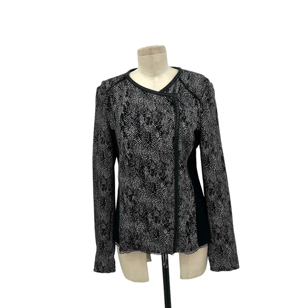 Kobi Halperin Black Gray Zip Up Knit Moto Blazer Jacket Wool Blend Size‎ 10